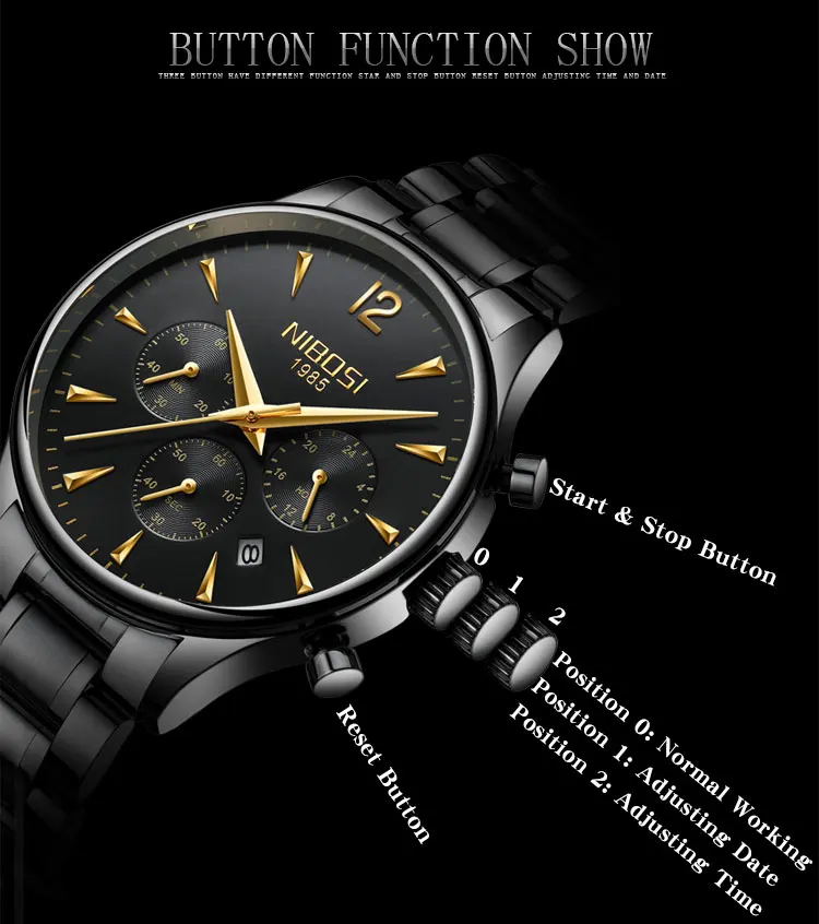 Relogio Masculino NIBOSI Men's Quartz Watch Business Watch Casual Gold And Black Wristwatch Waterproof Stainless Steel With Date (5)