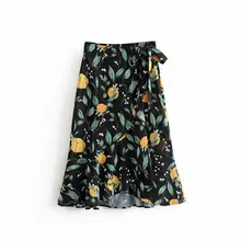 Милая Цветочная Длинная пляжная юбка с лимонным принтом, женские сексуальные юбки с бантом для вечеринок, Женская шикарная Макси-юбка в стиле бохо, Повседневная летняя юбка