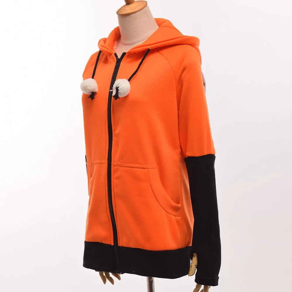 Animal Cosplay Hoodie Fox Coniglio Ears Giacca Unisex Manica Lunga Arancione Colorblock Felpa