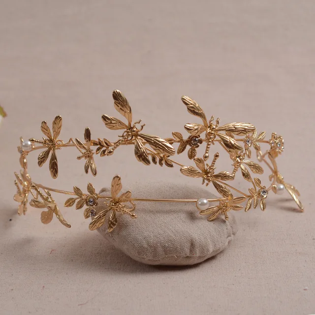 Sweet Temperament Bride Asian Golden Dragonfly Tiara Wedding Hair Sweet Temperament Bride Asian Golden Dragonfly Tiara Wedding Hair Accessories Whole