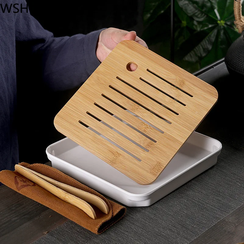  A set of creative simple portable tea tray travel tea set kiln Chinese Kung Fu tea set tea can be p