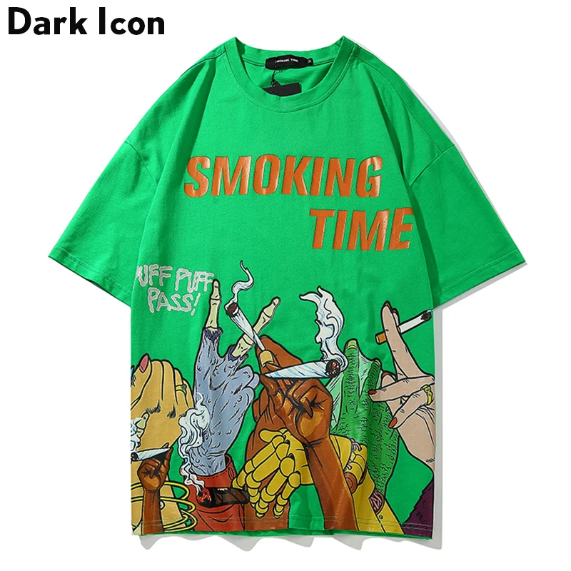 

Dark Icon Smoking Time Printed Hip Hop Tshirt Men Summer Round Neck Short Sleeved Street Tee Shirts Cotton T-Shirts