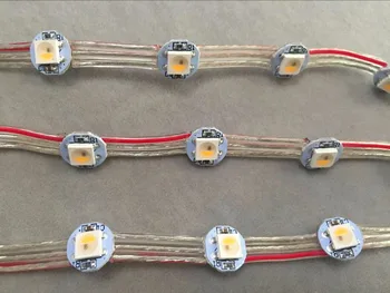 

100pcs/string addressable SK6812-RGBW(warm white) led with heatsink(10mm*3mm);DC5V input;5cm wire spacing;with all clear wire