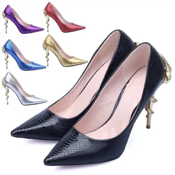 

Women's Fashion Pumps In Spring&Autumn New Metal Decoration With Snake Party Dress Pumps OL Elegant Thin High Heels Pumps