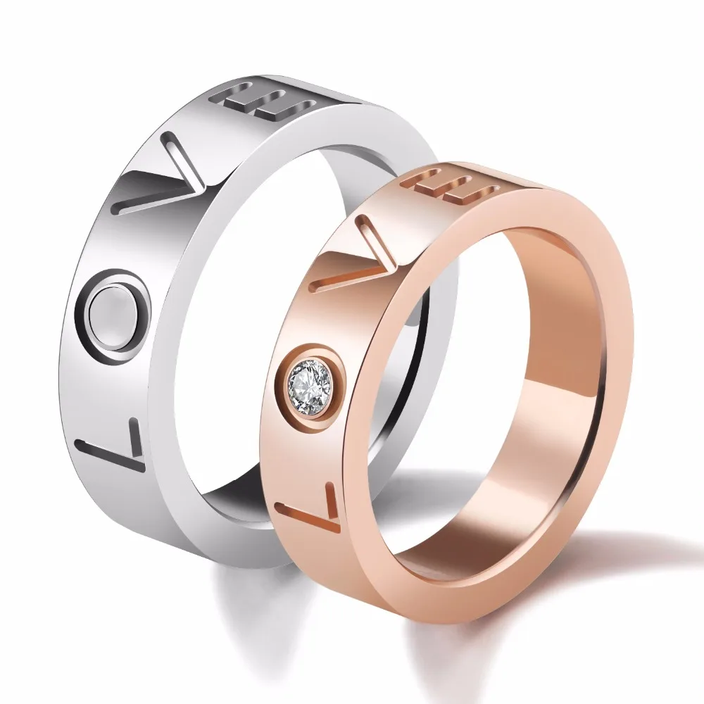 

Romantic letter LOVE Stainless Steel Rings For Lovers steel & Rose Gold Color Wedding party Finger Jewelry For Couple