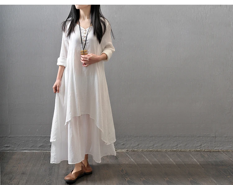 BONGOR LUSS 2017 New Fashion Women Dress Loose Long Sleeve Autumn Spring Dress Cotton Linen Solid Long Dress Vestidos Plus Size (21)
