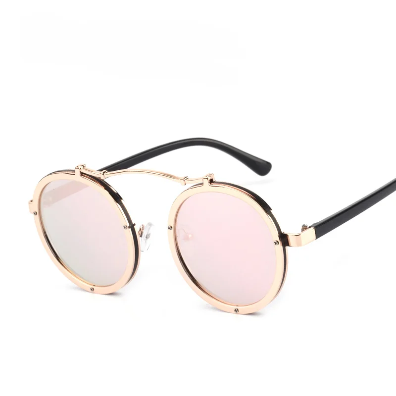 Leonlion, готические стимпанк Солнцезащитные очки для женщин/мужчин, фирменный дизайн, металлические круглые солнцезащитные очки, мужские очки в стиле панк, UV400 - Цвет линз: gold pink
