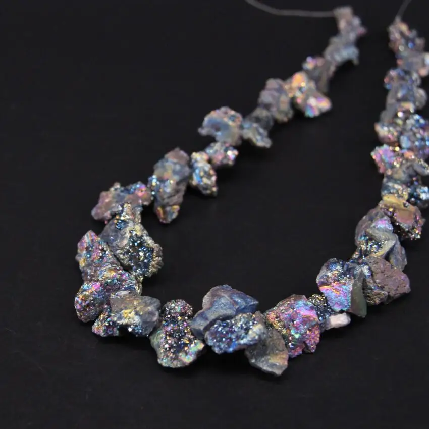 

15.5"strand Rainbow Titanium Natural Quartz Geode Drusy Freeform Nugget Loose Beads,Raw Crystal Agates Druzy Chip Pendant Jewelr