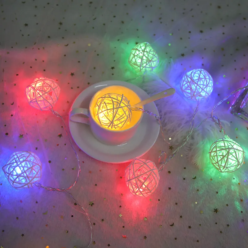Светящиеся светодиодные шары из ротанга сказочные декоративные световые гирлянды на батарейках Рождественская гирлянда для патио Свадебные украшения