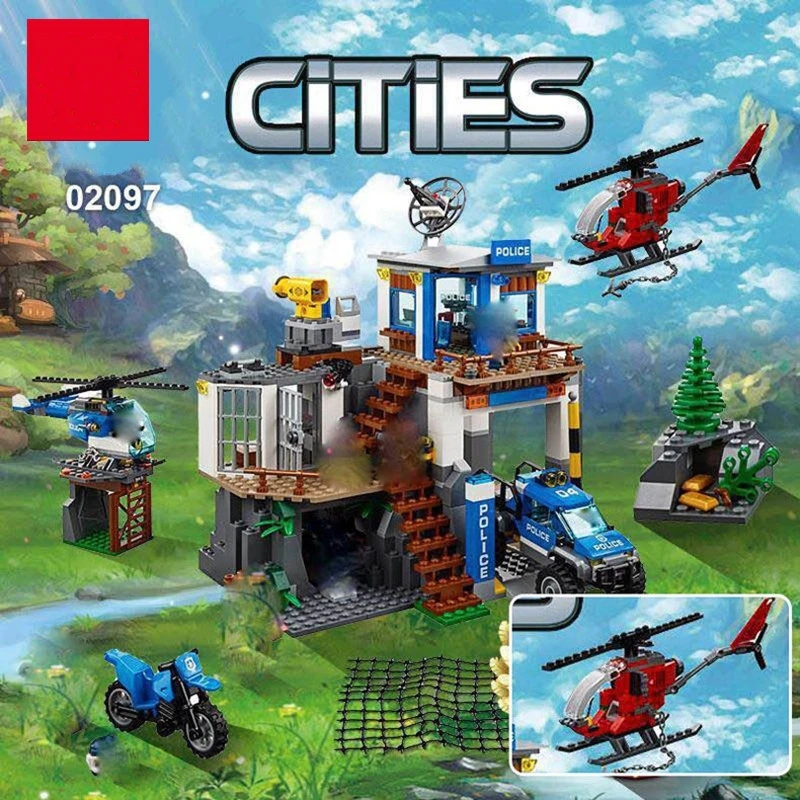 

02097 New 742Pcs City Series The Mountain Police Headquater Set Building Blocks Bricks Toys 60174 Model As Gifts For Kids