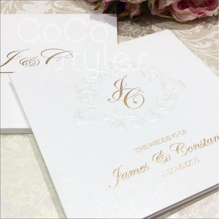  Cocostyles personalized vintage embossing folded debossing foiling hardcover invitation card for ro - 32878448124