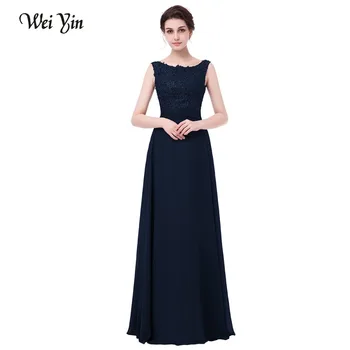 

WeiYin Elegant Long Evening Dresses Women Boat Neck Party Dresses 2017 New Arrival Chiffon Orange Formal Evening Gowns