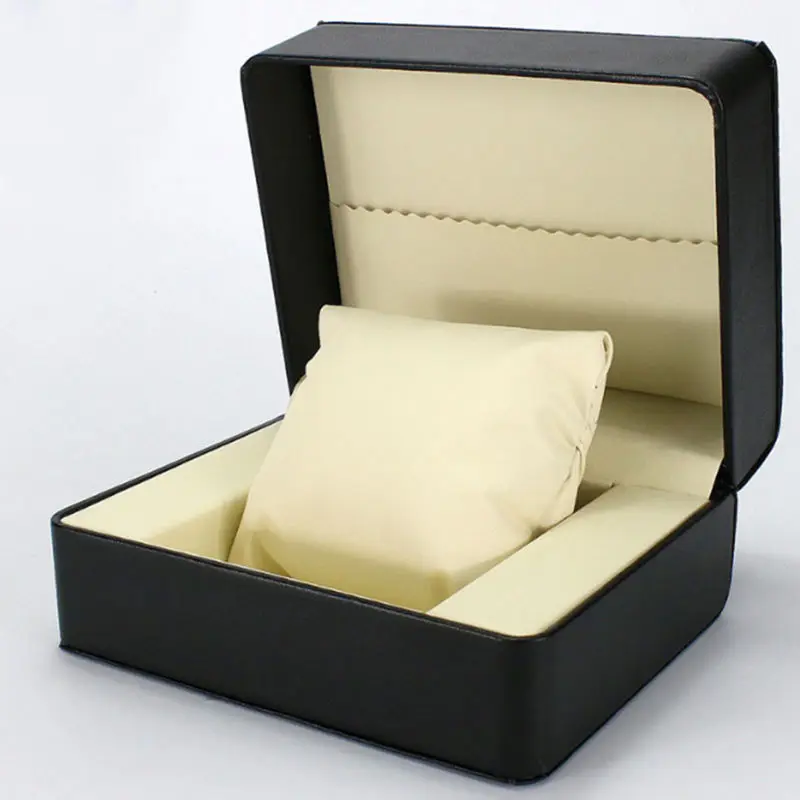 

Wholesale PU Leather Watch Storage Box Black Display Gift Box For Single Watch New Packing Jewelry Boxes With Pillow B08