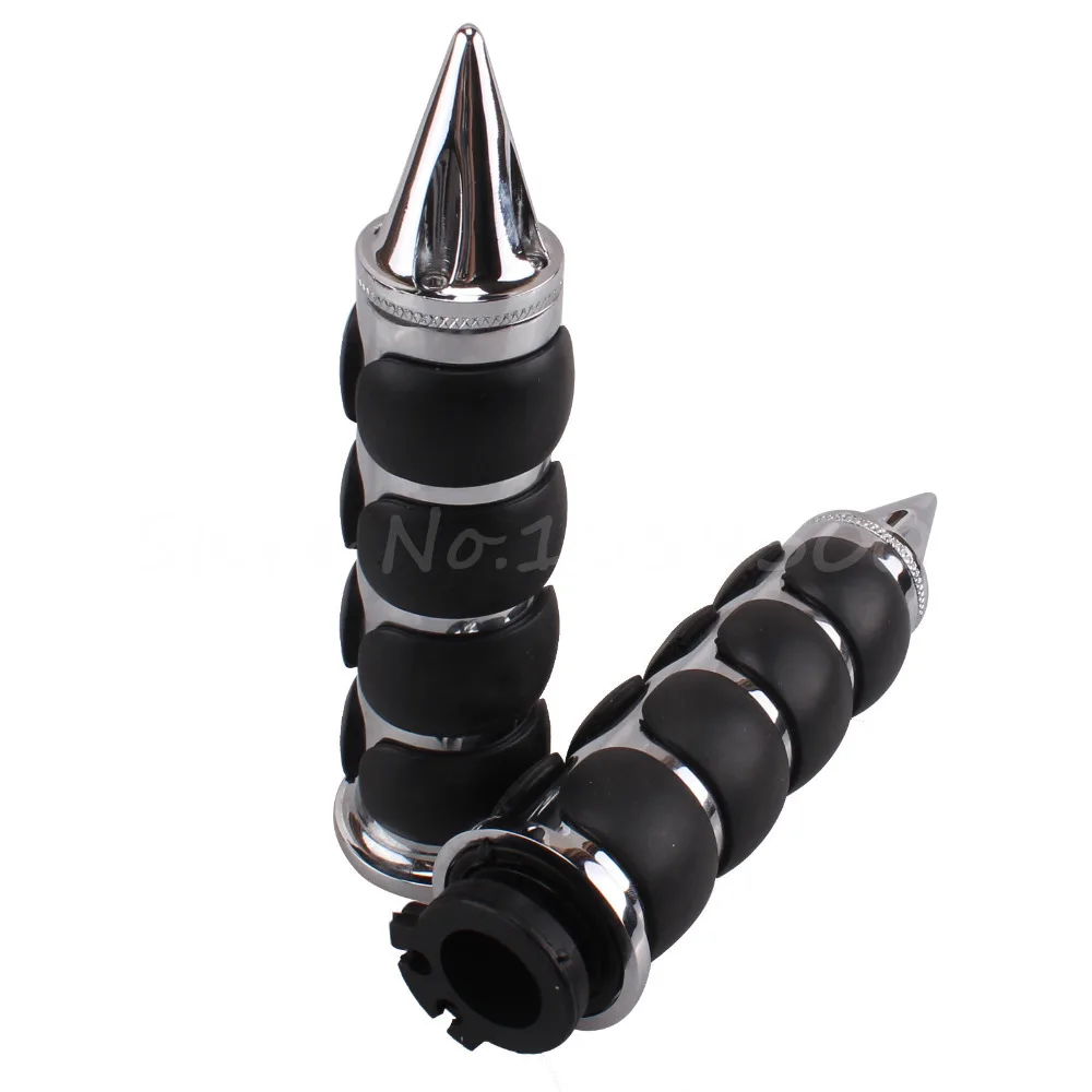 2 Piece 22mm Motorcycle Spike Chrome Rubber Handlebar Hand Grips For