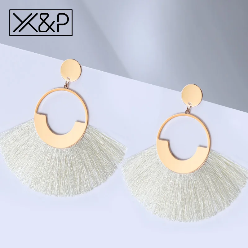 X&P Bohemian Big Tassel Drop Earrings For Women Lady Female Fringe Handmade Dangle Statement Fashion Woman Earring 2018 Jewelry