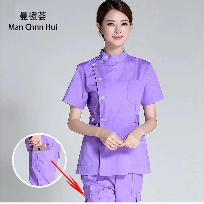 

Summer women hospital medical scrub clothes set sale design slim fit dental scrubs beauty salon nurse uniform spa Multi-pocket