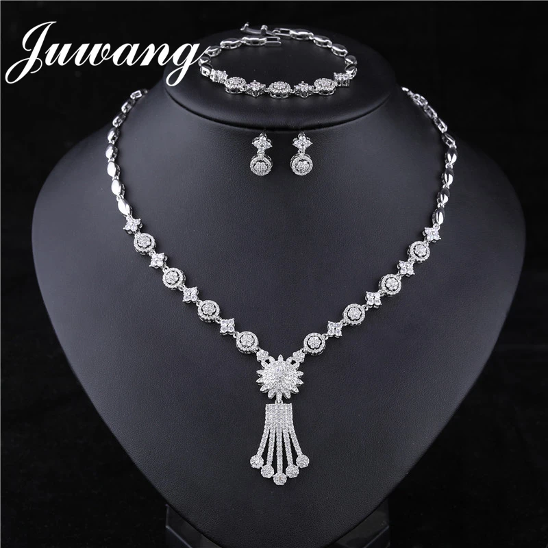 JUWANG кристалл круглые серьги ожерелье набор Bisuteria Свадебные Ювелирные наборы Серебряные стразы Acero inoxible Joyeria Mujer