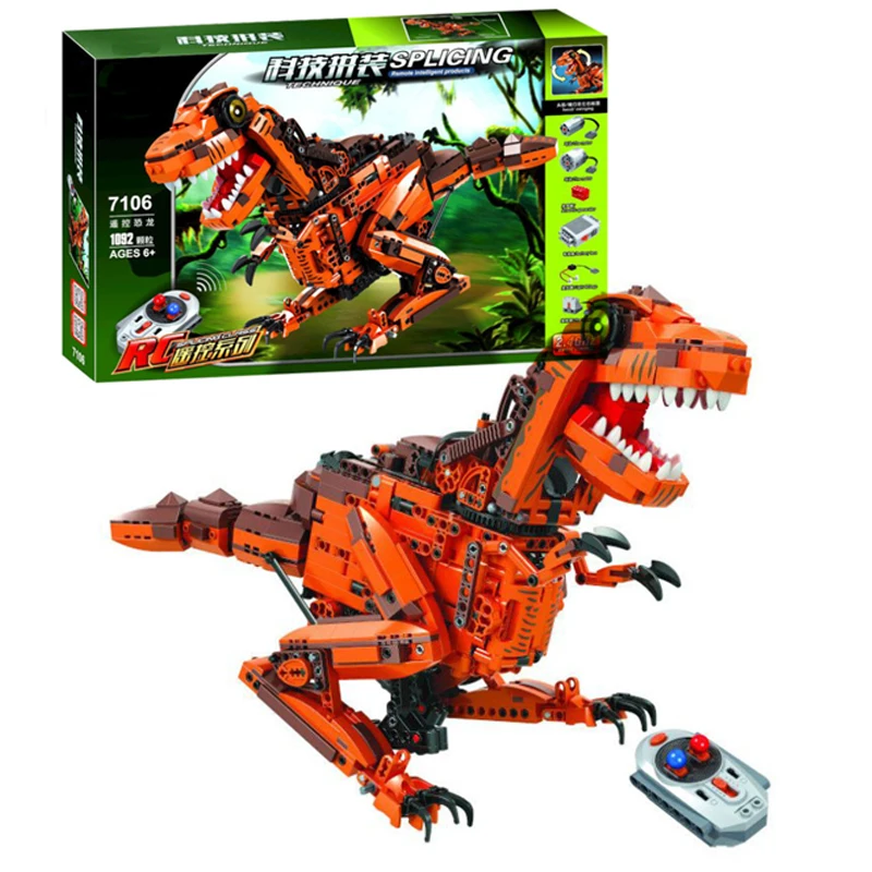 

Remote Control Dinosaur Model Building Blocks Electric RC Toys Tyrannossurus Dino For Boys Kids Gift With Light Sound