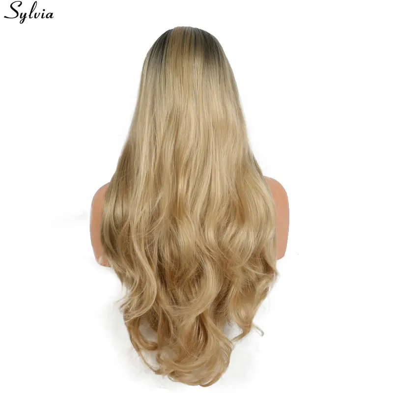 Sylvia 2" омбре длинные светлые парики синтетические кружева спереди темные корни Glueless термостойкие волокна натуральные полностью волосы парики для женщин