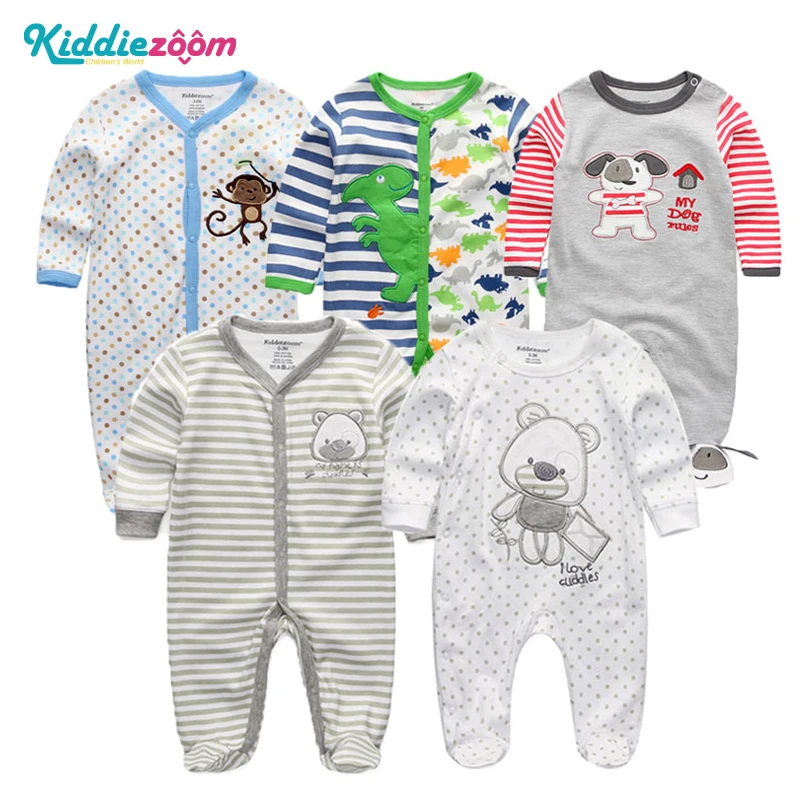 

2019 3/4/5PCS/lot Newborn Baby Boy Rompers Full Long Sleeve Cotton Jumpsuit O-Neck 0-12M Baby Body Clothes Inftant Girl Clothing