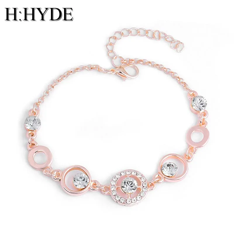 

H:HYDE Rose Gold Color Chain Link Bracelet for Women Ladies Crystal Heart Jewelry Gift Wholesale Price Girls Bracelets & Bangles