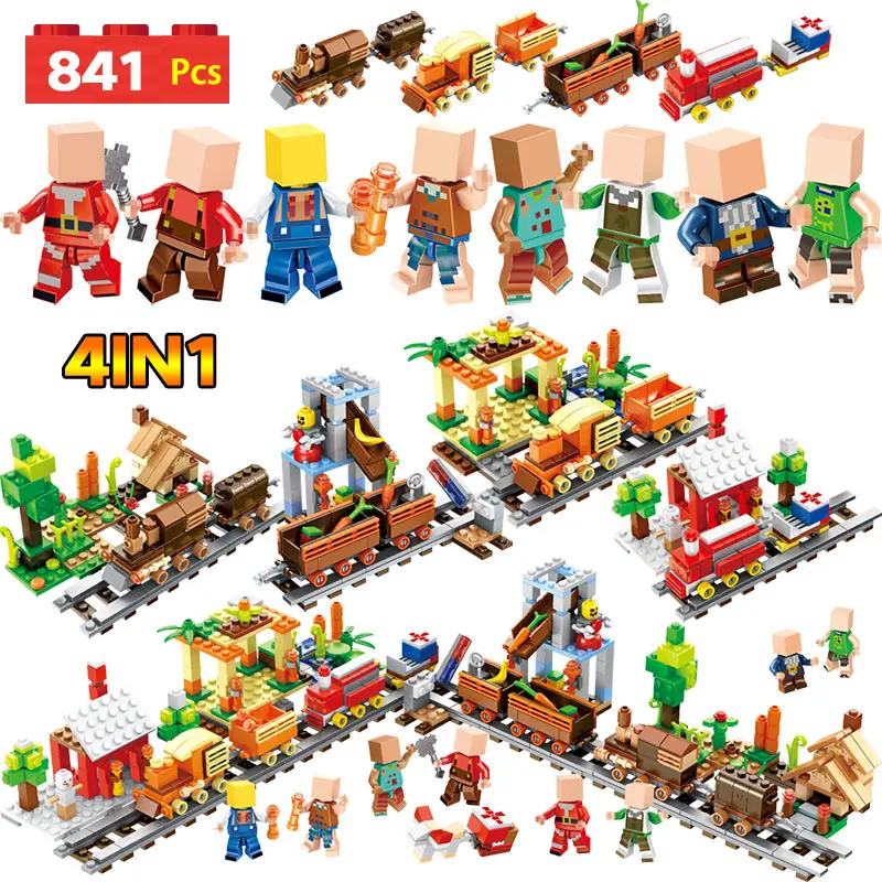 

Technic Blocks LegoINGLYS Minecrafter Harvest Scene Railway Train cottage farm Modle Action Figures Bricks Toys For childre