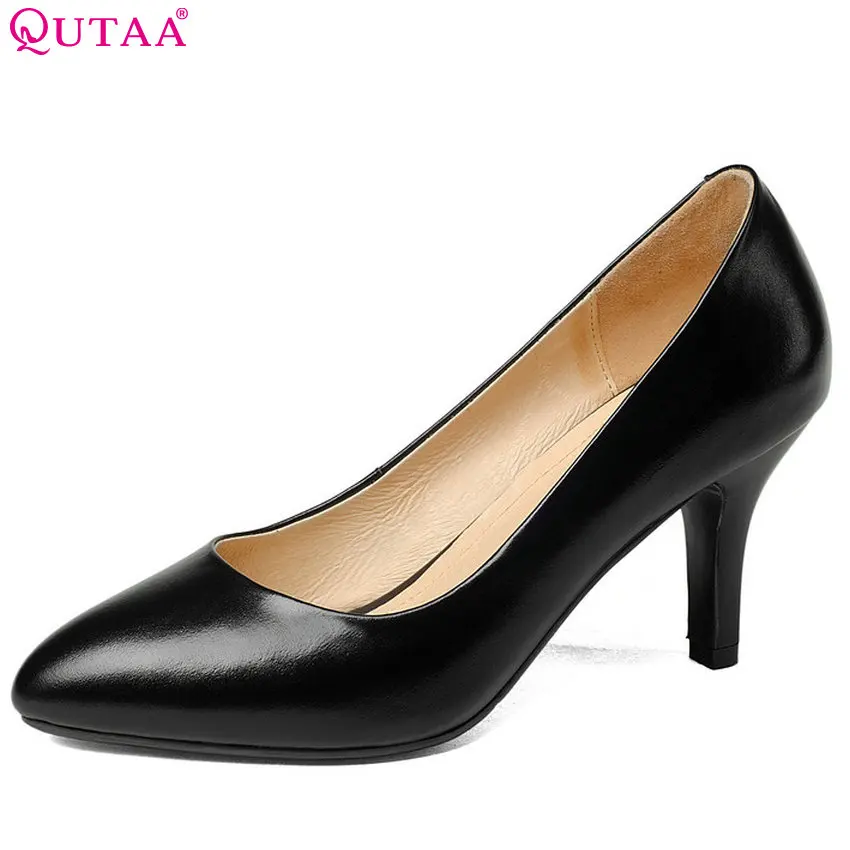 

QUTAA 2018 Women Pumps Thin High Heel Fashion Westrn Stlye Genuine Leather +pu Women Shoes Platform Women Pumps Szie 33-42