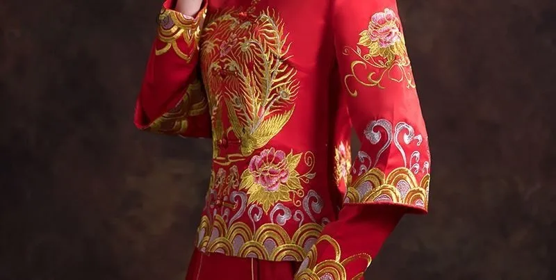 Современные красный вышивка Cheongsam Длинные платья Ци Пао Для женщин Китайский традиционный свадебный платье Oriental Стиль невесты свадебное