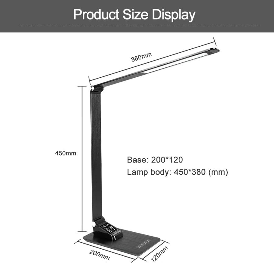 LED Desk Lamp Foldable Dimmable Touch Table Lamp with Calendar Time Alarm Clock Reading Table Light - 32984771257