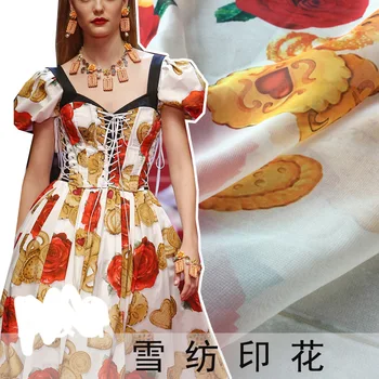 

Spring and summer new chiffon digital printing fabric Red rose pattern fashion fabric dress shirt diy clothing wholesale