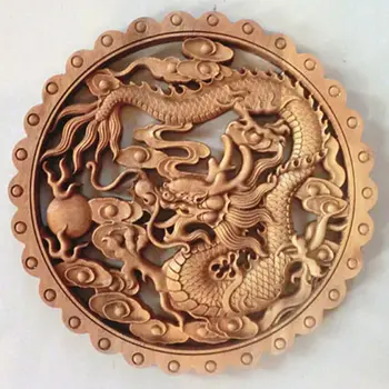 

CHINA HAND CARVED DRAGON STATUE CAMPHOR WOOD PLATE WALL SCULPTURE NR