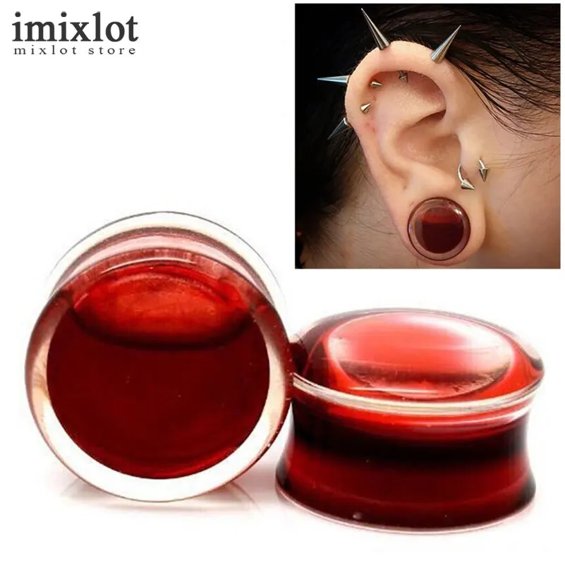 Imixlot 1pair Red Liquid Blood Ear Gauges Acrylic Ear Plug Earrings