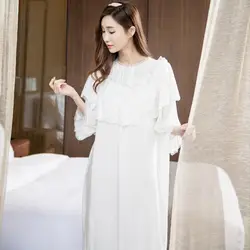 Осень принцесса кружева Для женщин Ночная рубашка милые пикантные корейский стиль пижамы хлопок длинные рубашки с рукавом «Три четверти»