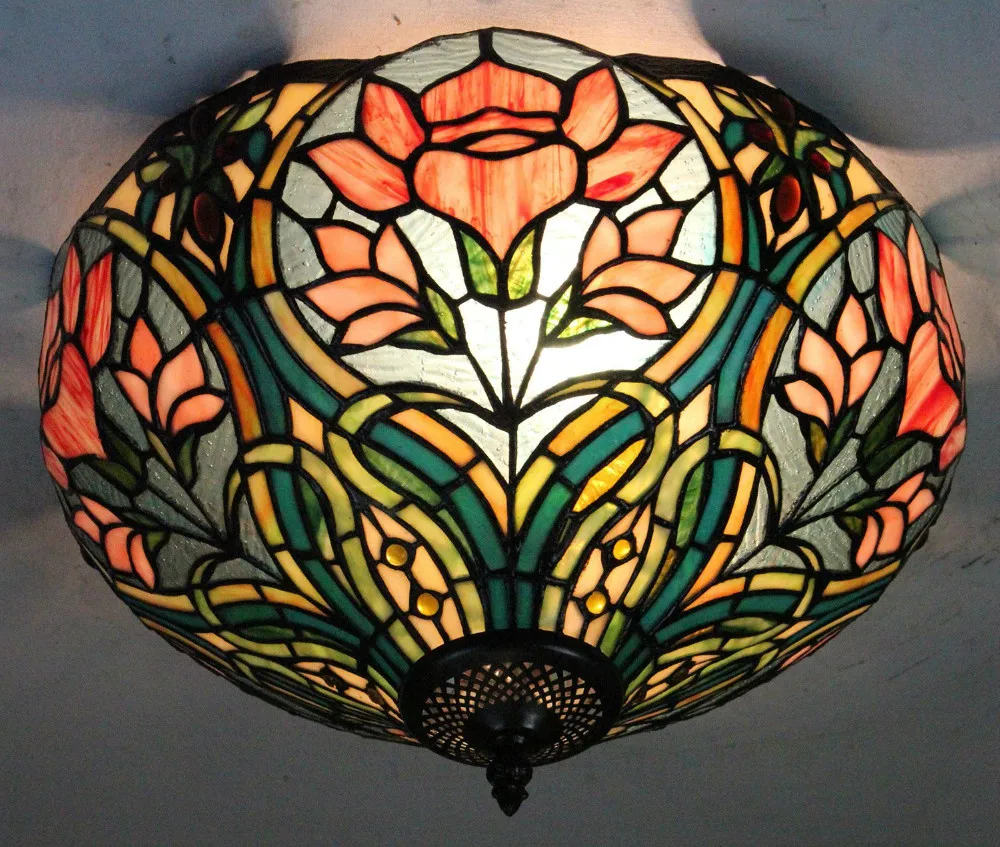 16 Inch European Retro Style Tiffany Flower Stained Glass