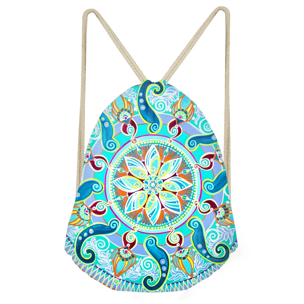 Fashion Woman Drawstrings Bags Pretty Indian Mandala Print Female Backpacks Casual Softback Beach Storage Sack BagsSumka