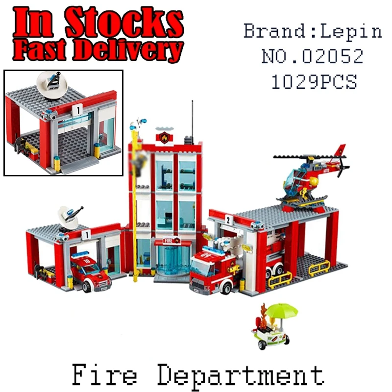 

Lepin 02052 1029Pcs City Series The Fire Station Genuine 60110 Building Blocks Bricks Educational Toys Christmas Gift brinquedos