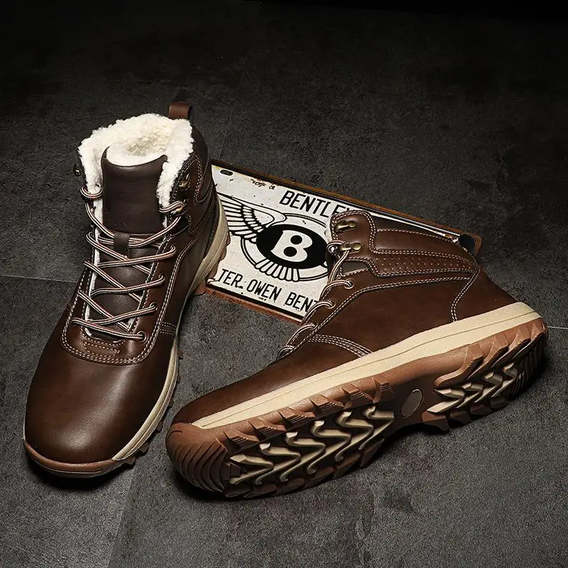 ZUFENG Мужская зимняя спортивная обувь для мужчин кроссовки ботинки уличная спортивная обувь водонепроницаемая сохраняющая тепло плюшевая подкладка мужские ботинки для бега - Цвет: Brown