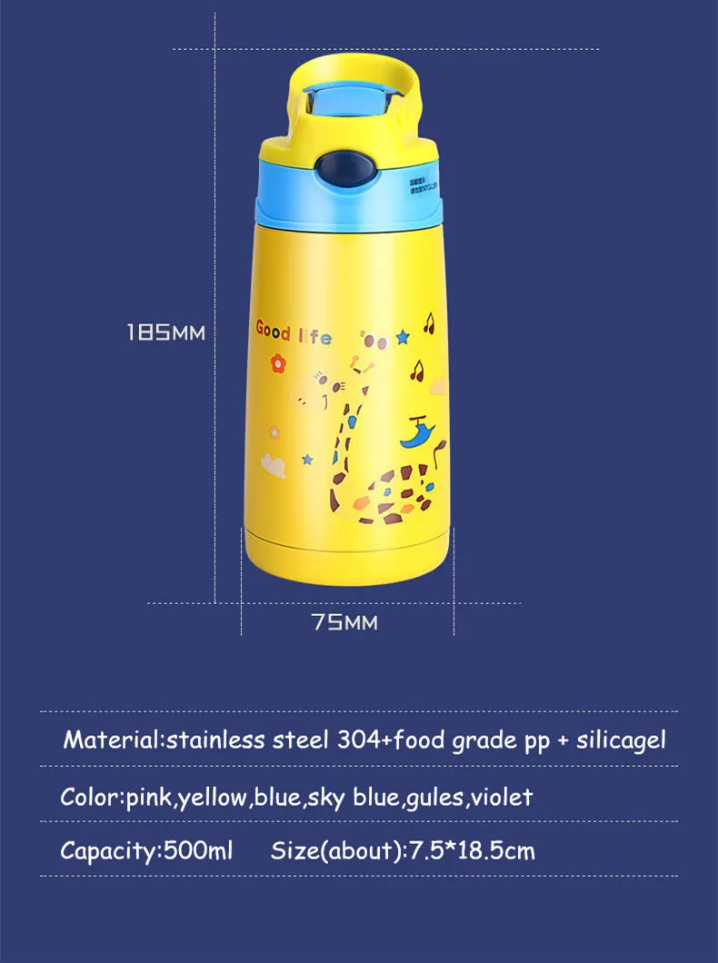 Bpa-free 400 мл нержавеющая сталь портативный детский мультфильм термос бутылки для воды в соломе молоко термосы Детские Термосы чашки
