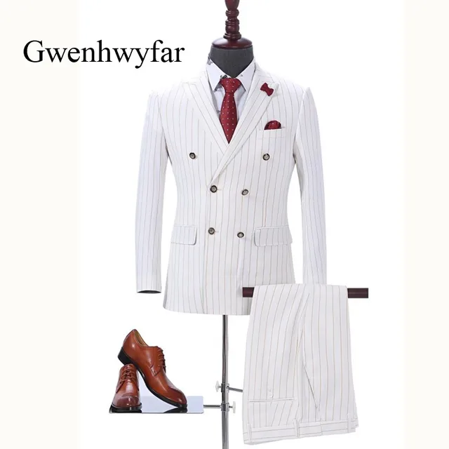 White Stripe Dress Suits Wedding Suits 