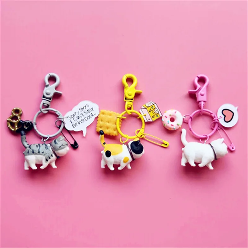 

Cute Cartooon Japanese Healing Warm Cat Keychain Car Keyring Resin Key chain Key Ring Pendant Children Gift