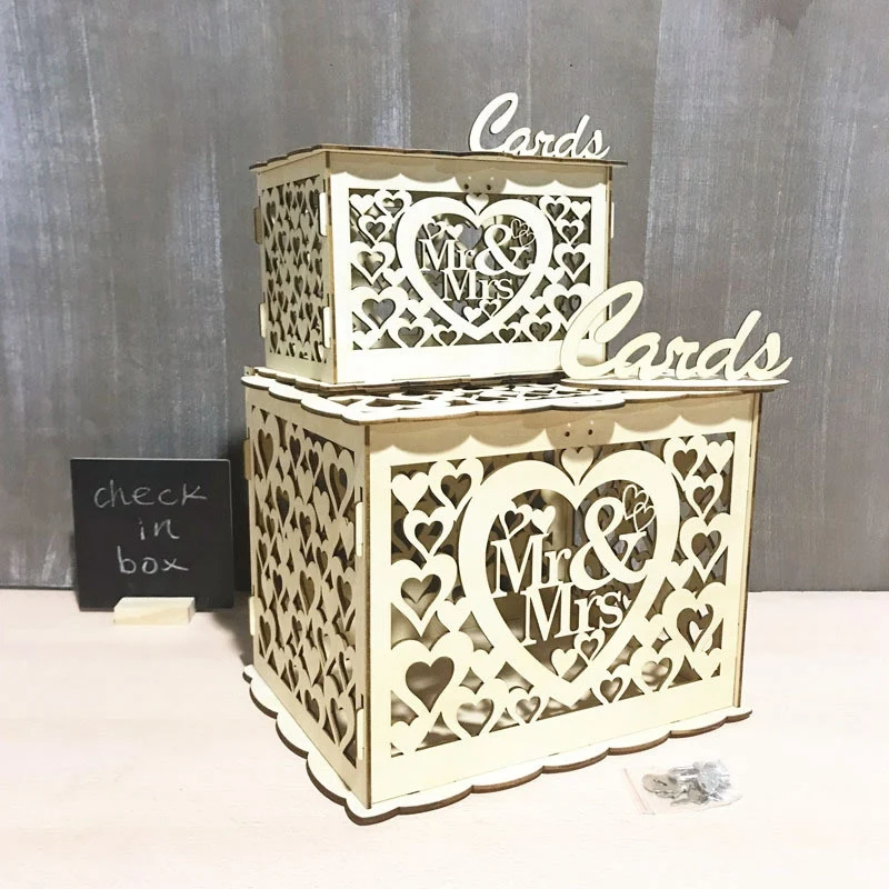  NHBR-Mr & Mrs Wedding Gift Card Box Wooden Wedding Invitation Card Box Card Sign Set Country Weddin