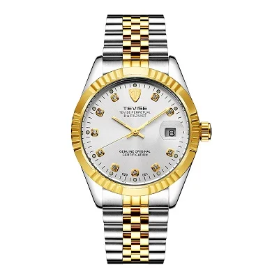 TEVISE мужские часы Модные Роскошные наручные часы водонепроницаемые полуавтоматические механические часы светящиеся Спортивные Повседневные часы relogio - Цвет: Gold White