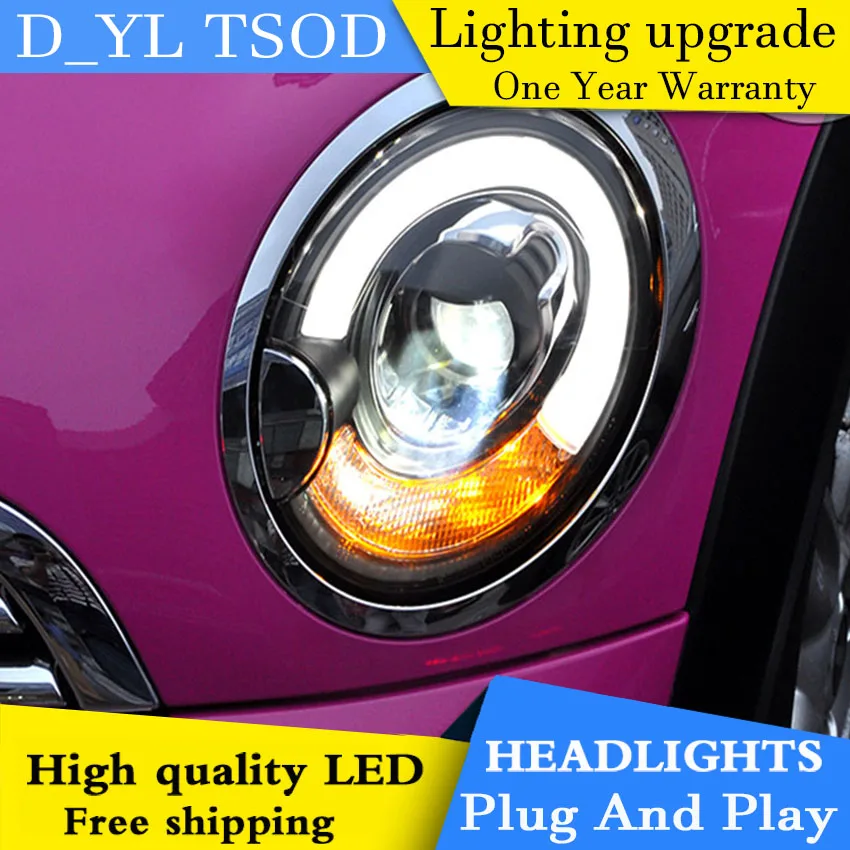D_YL Car Styling for BMW Mini R56 Headlights 2007 2013 Mini R56 LED Headlight DRL Lens Double