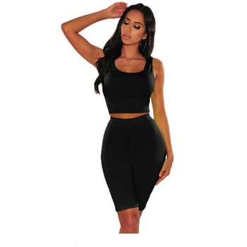 

Two Piece Set Women's Square Collar Sleeveless Crop Tops High Waist Skinny Shorts Sports Workout Outfit Casual Tracksuit Summer