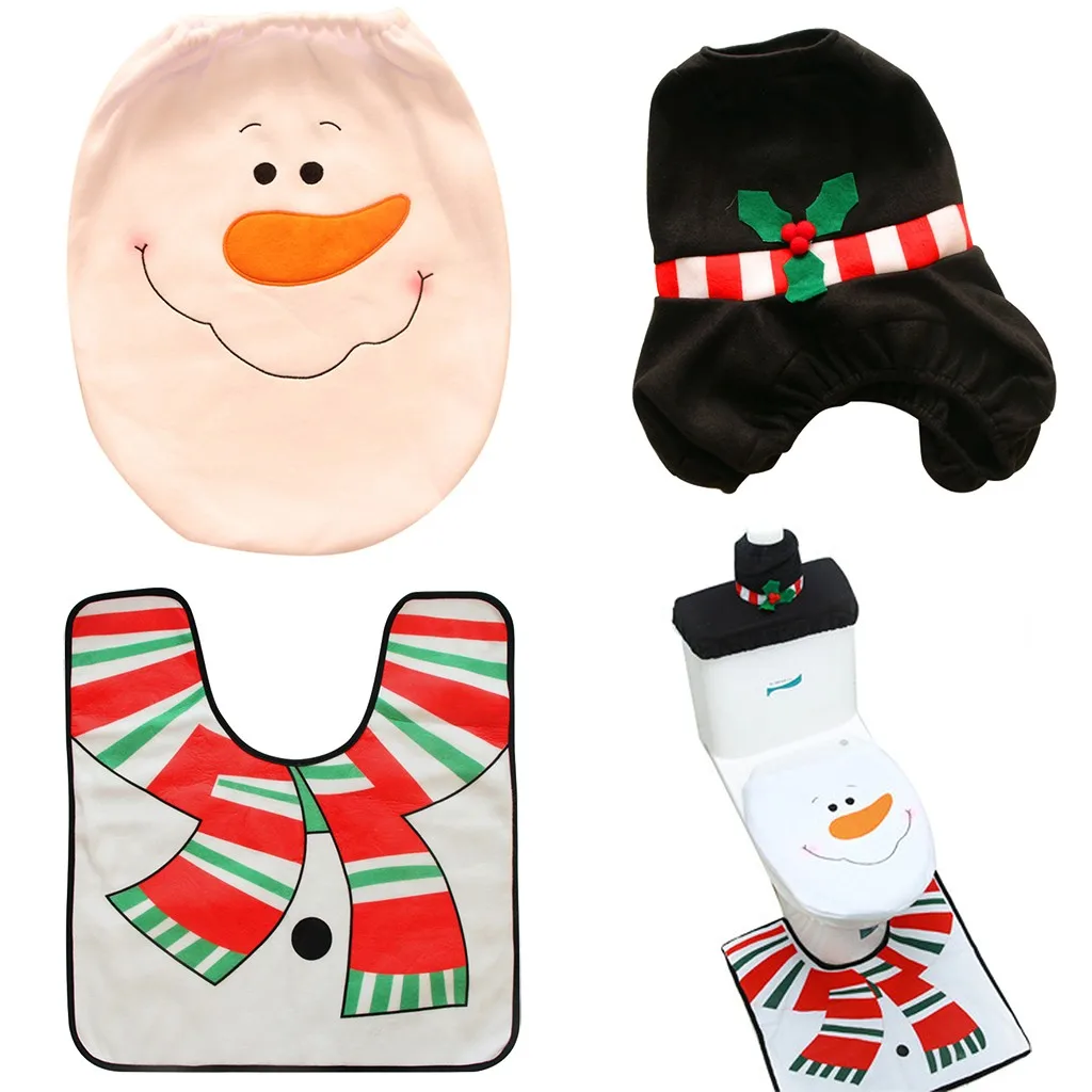 

3PCS/Set DIY Xmas Fancy Santa Toilet Seat Cover Rug Christmas Bathroom Set Christmas Decorations For Home Toilet Seat Cover