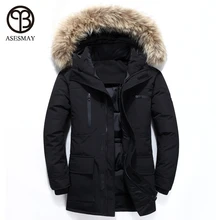 Asesmay, мужской пуховик, белый утиный пух, пальто, толстые теплые парки, мужские повседневные зимние куртки с капюшоном, меховое гусиное перо, пальто