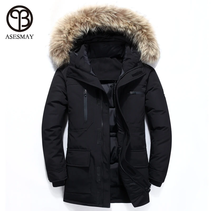 

Asesmay 2018 Men Down Jacket White Duck Down Coats Thick Warm Parkas Male Casual Winter Jackets Hoodies Fur Goose Feather Coat