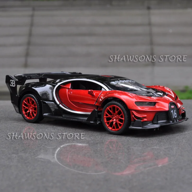 1:32 литая под давлением Модель автомобиля игрушки Вытяните назад BUGATTI CHIRON VISION GT звук и светильник