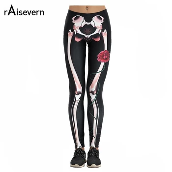 

Halloween Cosplay Leggings Summer 2019 Women Funny Digital Skeleton Rose Print Legging Workout Fitness Leggings Streetwear