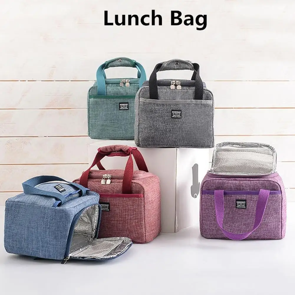 

1PC Portable Kids Adult Waterproof Food Cooler Insulation Storage Box Lunch Tote Bag Solid Color Lunch Container For Women Kids
